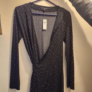 Banana  Republic  navy blue cream pooka dots wrap dress 👗